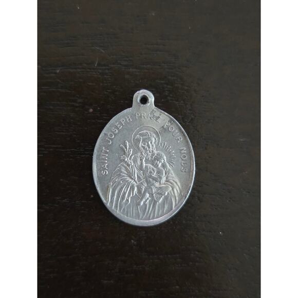 Vintage French Saint Joseph & St. Jean Baptiste Medal Pendant 1" Religious - Picture 1 of 2